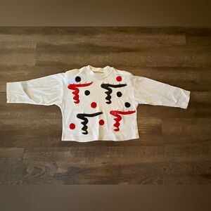 Girls white long sleeve shirt with red & black faux leather designs size M (5/6)